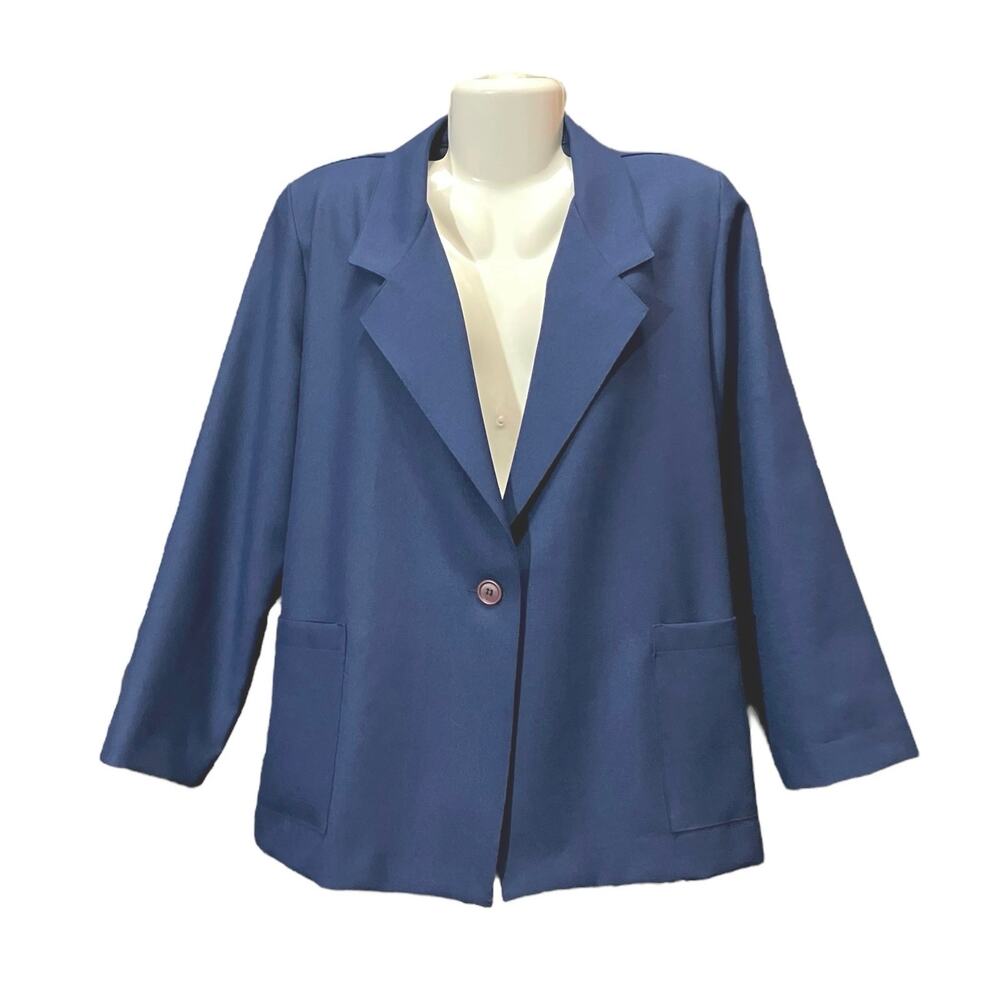 Motion Women's Navy One-Button Front Classic Straight Hem Blazer Pockets SZ 18